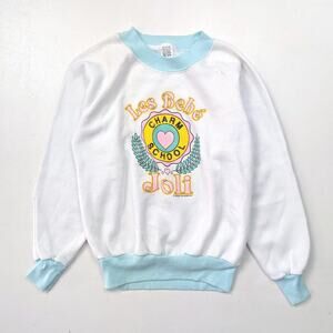 Vintage Les Bebe Sweatshirt Girls Size 8 80s White Pastel Graphic Long Sleeve